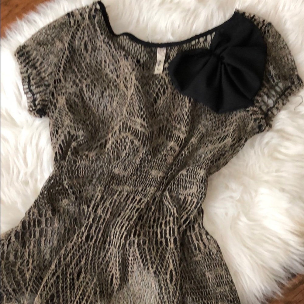 Couture Crochet Top with Black Bow Split Back